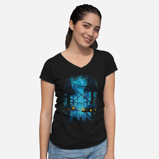 Ewok Village-Womens-V-Neck-Tee-dalethesk8er