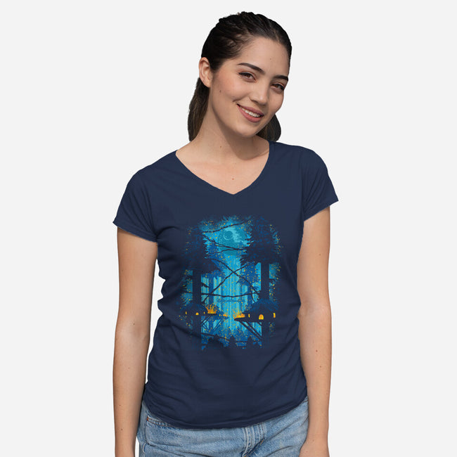 Ewok Village-Womens-V-Neck-Tee-dalethesk8er