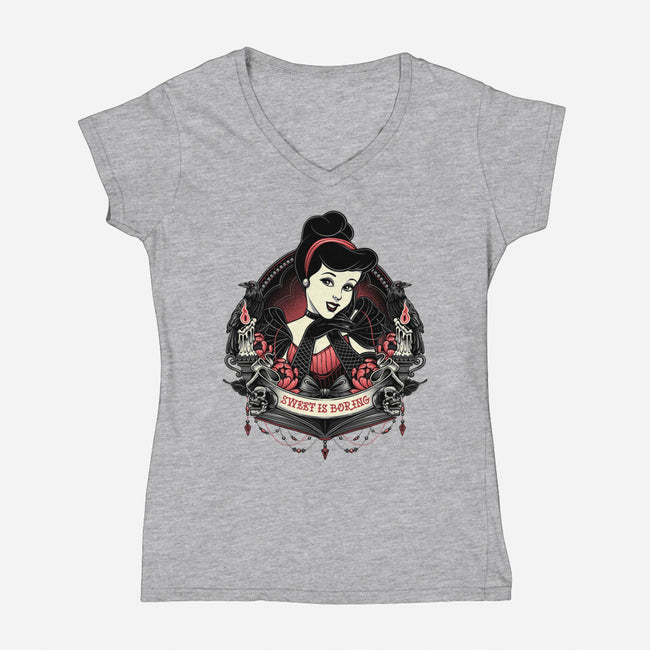 Sweet Is Boring-Womens-V-Neck-Tee-glitchygorilla