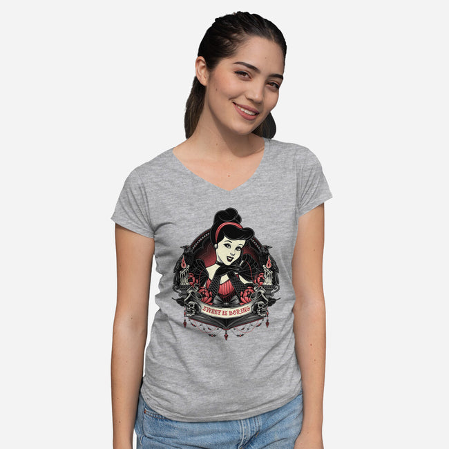 Sweet Is Boring-Womens-V-Neck-Tee-glitchygorilla