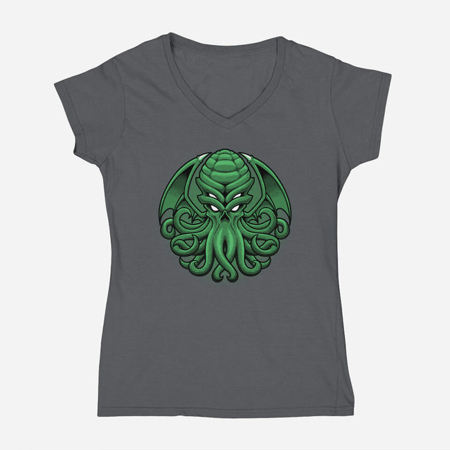 Green Cosmic Octopus-Womens-V-Neck-Tee-Astrobot Invention