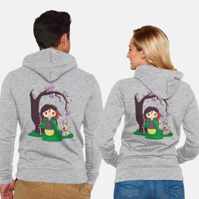 Kokeshi Chinese Princess-Unisex-Zip-Up-Sweatshirt-ellr