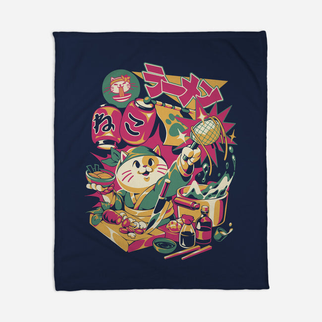 Neko Ramen Cat-None-Fleece-Blanket-ilustrata