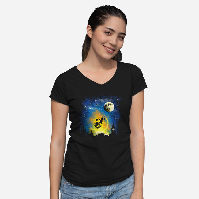 Magical Night-Womens-V-Neck-Tee-dalethesk8er