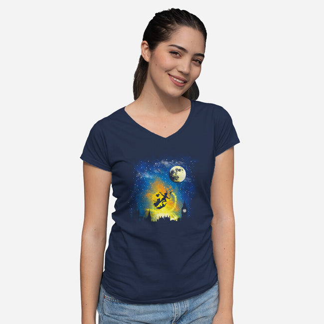 Magical Night-Womens-V-Neck-Tee-dalethesk8er