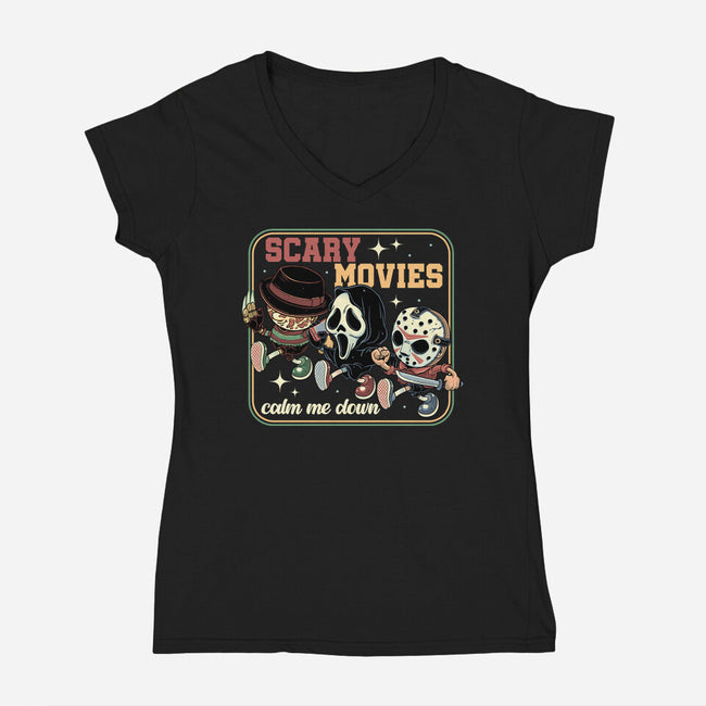 Scary Movies-Womens-V-Neck-Tee-gorillafamstudio