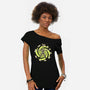 Vitruvian Beetlejuice-Womens-Off Shoulder-Tee-Green Devil