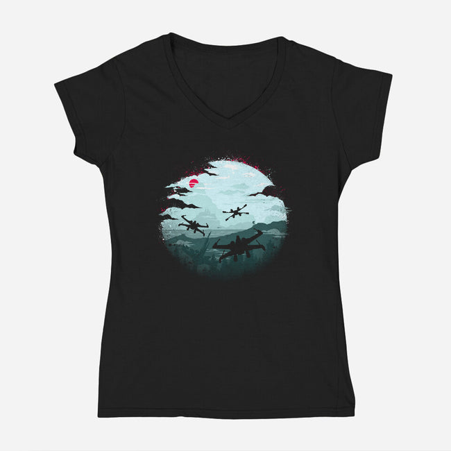 Rogue Squad-Womens-V-Neck-Tee-rocketman_art