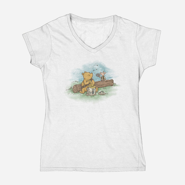 Wookiee The Pooh-Womens-V-Neck-Tee-kg07