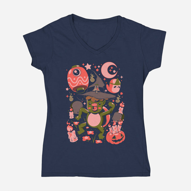 Halloween Kappa Party-Womens-V-Neck-Tee-ilustrata