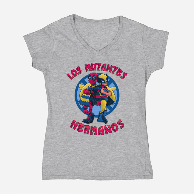 Los Mutantes Hermanos-Womens-V-Neck-Tee-teesgeex