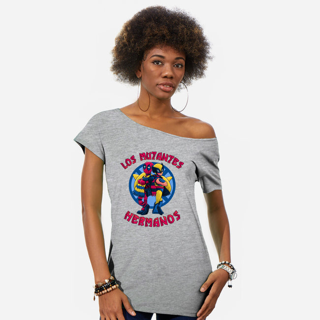 Los Mutantes Hermanos-Womens-Off Shoulder-Tee-teesgeex