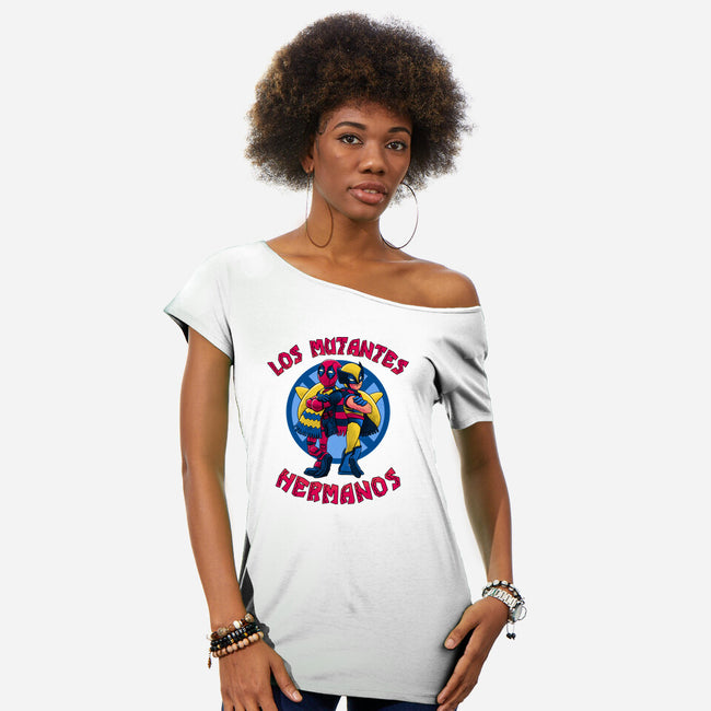 Los Mutantes Hermanos-Womens-Off Shoulder-Tee-teesgeex