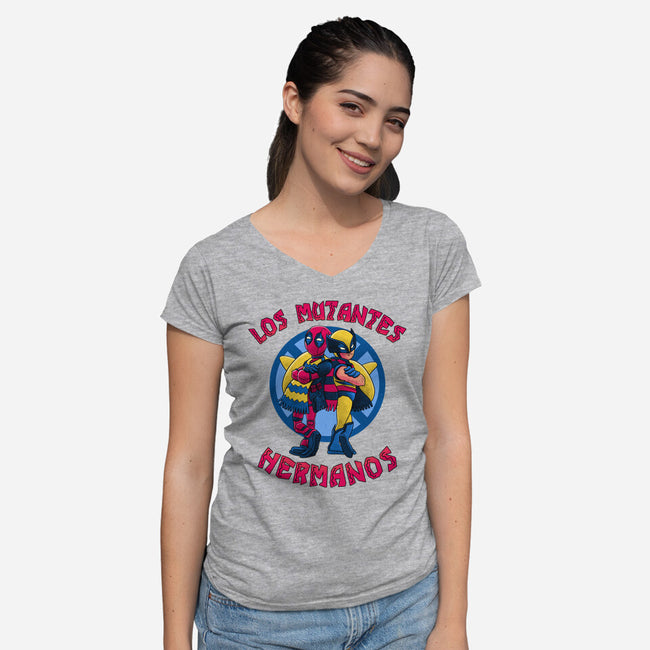 Los Mutantes Hermanos-Womens-V-Neck-Tee-teesgeex