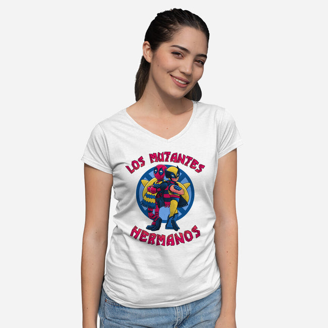 Los Mutantes Hermanos-Womens-V-Neck-Tee-teesgeex