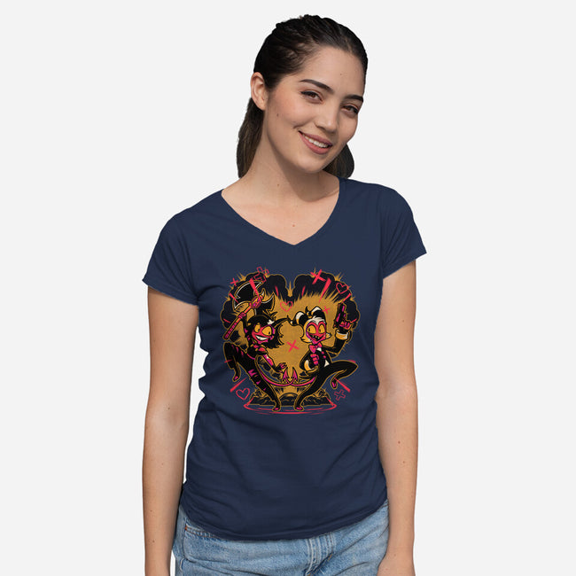 Hell Couple Animation-Womens-V-Neck-Tee-Studio Mootant