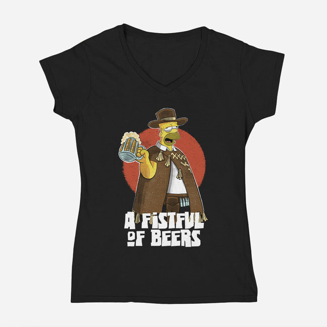 A Fistful Of Beers-Womens-V-Neck-Tee-zascanauta