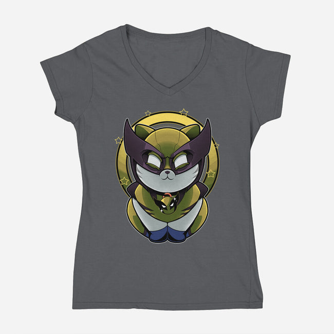 Yellow Cat Mutant-Womens-V-Neck-Tee-Astrobot Invention