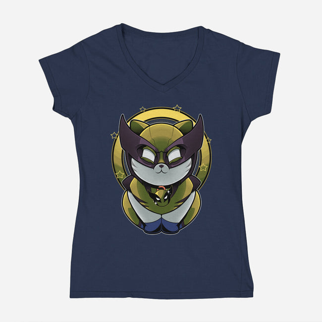 Yellow Cat Mutant-Womens-V-Neck-Tee-Astrobot Invention