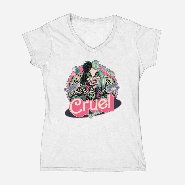 The Cruel Lady-Womens-V-Neck-Tee-glitchygorilla