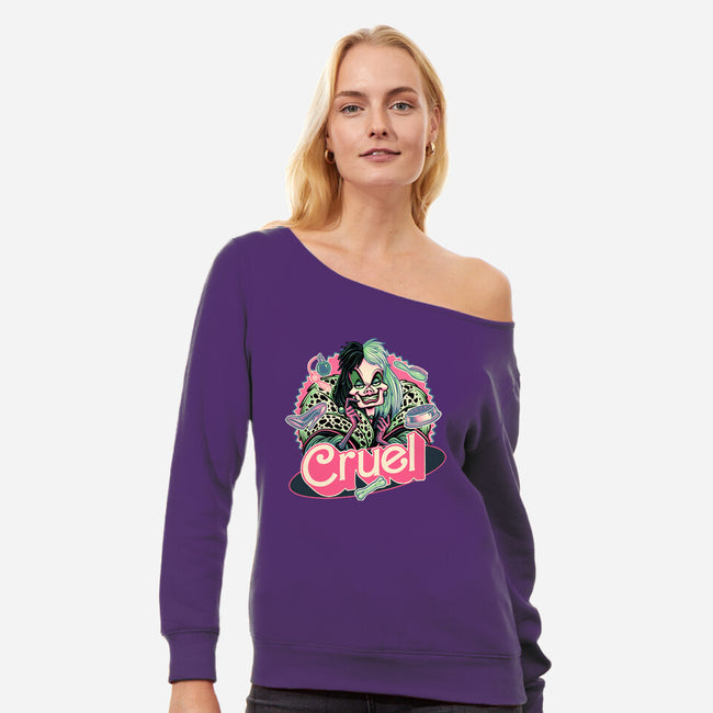 The Cruel Lady-Womens-Off Shoulder-Sweatshirt-glitchygorilla