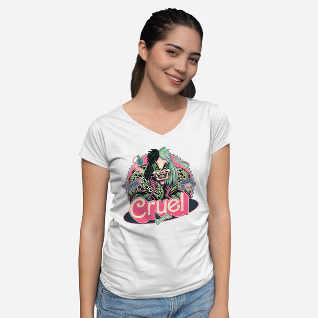 The Cruel Lady-Womens-V-Neck-Tee-glitchygorilla