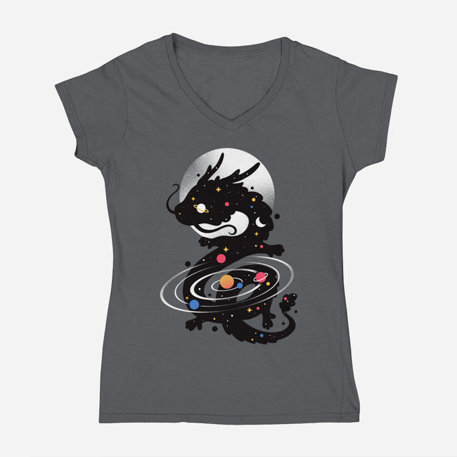 Space Chinese Black Dragon-Womens-V-Neck-Tee-NemiMakeit