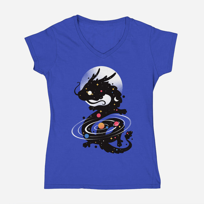 Space Chinese Black Dragon-Womens-V-Neck-Tee-NemiMakeit