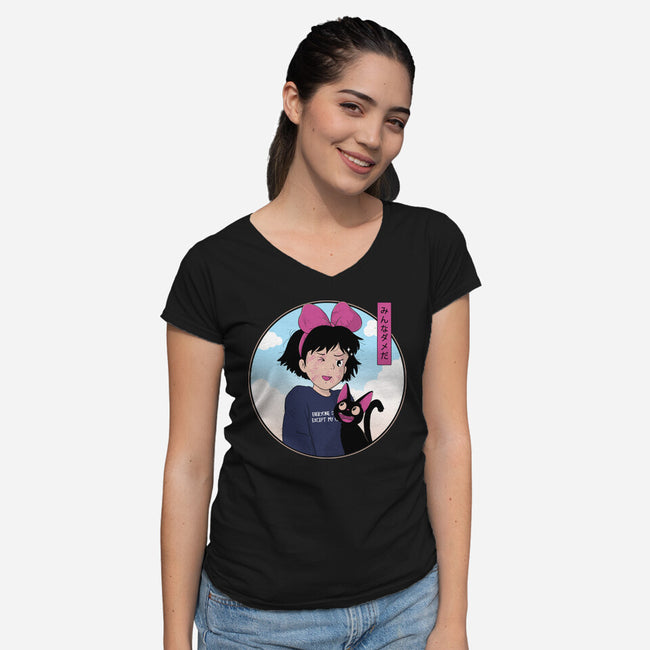 Everyone Sucks Except My Cat-Womens-V-Neck-Tee-GODZILLARGE