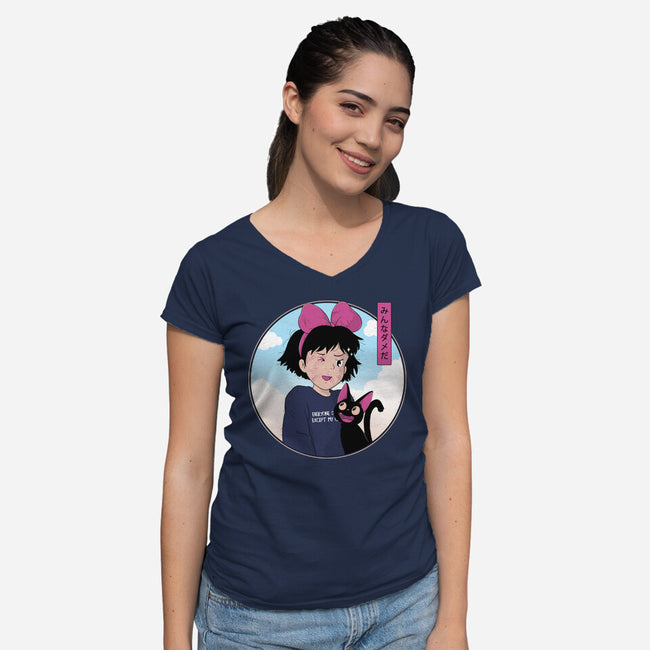 Everyone Sucks Except My Cat-Womens-V-Neck-Tee-GODZILLARGE