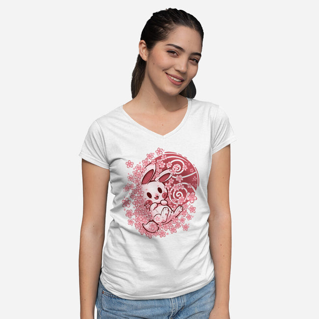 Spring Blossom Bunny-Womens-V-Neck-Tee-TechraNova