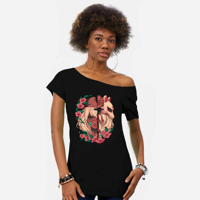 Sakura Blade-Womens-Off Shoulder-Tee-Bruno Mota