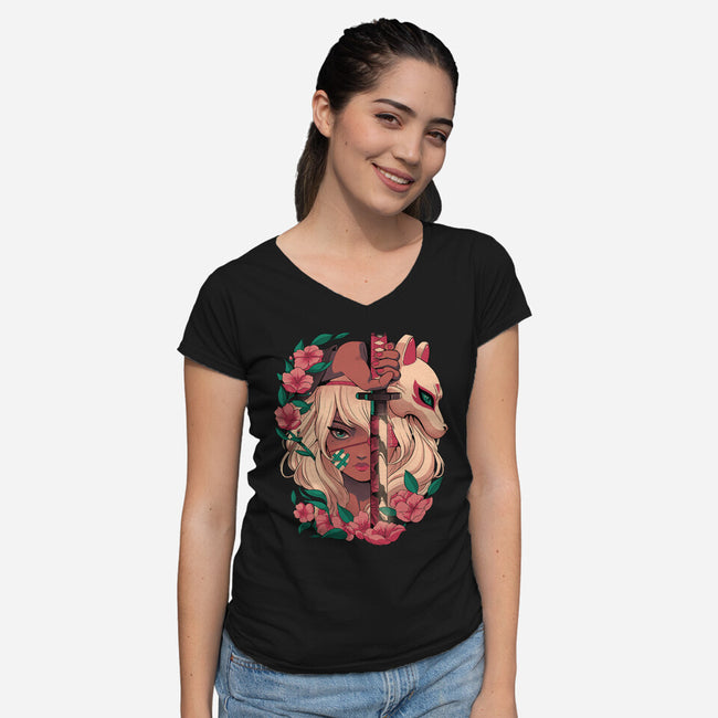 Sakura Blade-Womens-V-Neck-Tee-Bruno Mota