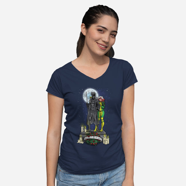 Tribute To Gambit-Womens-V-Neck-Tee-zascanauta