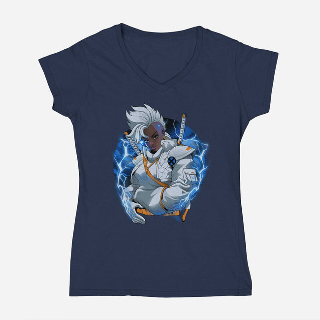 Thunderstorm Samurai-Womens-V-Neck-Tee-Bruno Mota