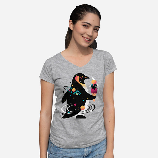 Space Penguin-Womens-V-Neck-Tee-NemiMakeit