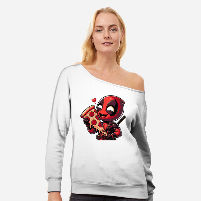 Love Pizza Dead-Womens-Off Shoulder-Sweatshirt-Fabricio cabral