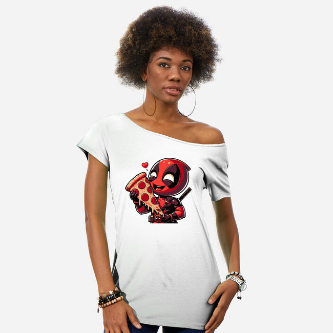 Love Pizza Dead-Womens-Off Shoulder-Tee-Fabricio cabral