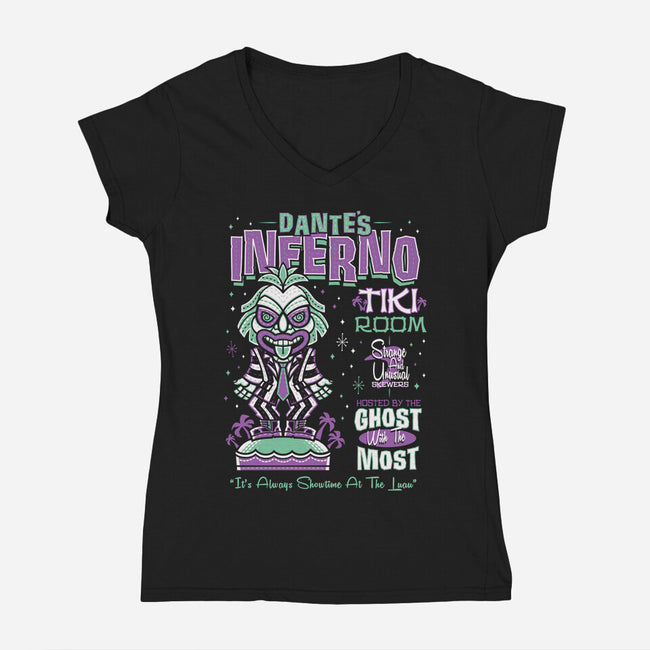 Dante's Inferno Tiki-Womens-V-Neck-Tee-Nemons