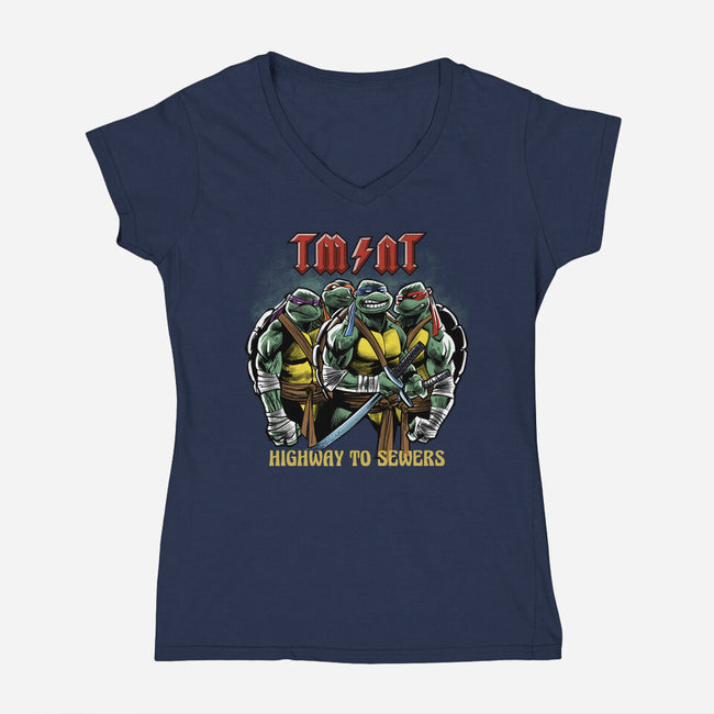 Highway To Sewers-Womens-V-Neck-Tee-zascanauta