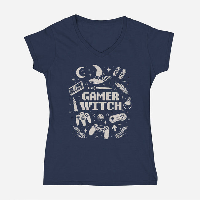 Gamer Witch-Womens-V-Neck-Tee-eduely