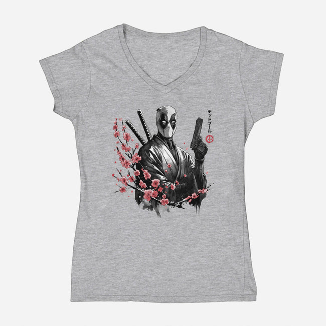 Merc Portrait Sumi-e-Womens-V-Neck-Tee-DrMonekers