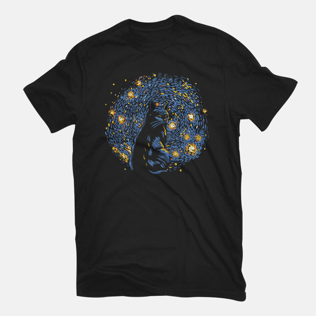 Starry Night Black Cat-Mens-Heavyweight-Tee-tobefonseca