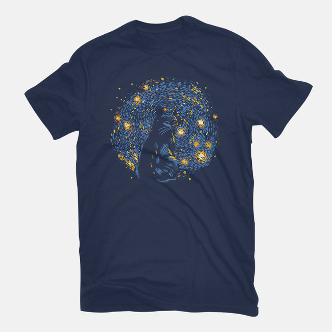 Starry Night Black Cat-Womens-Basic-Tee-tobefonseca