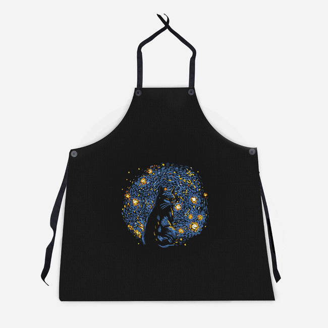 Starry Night Black Cat-Unisex-Kitchen-Apron-tobefonseca