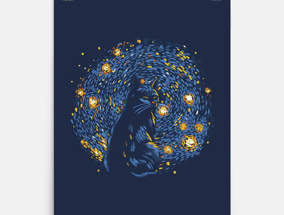 Starry Night Black Cat