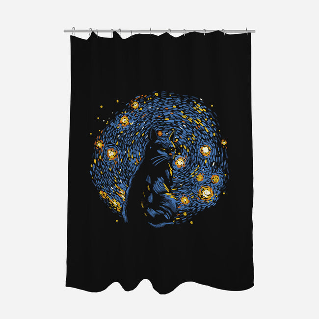 Starry Night Black Cat-None-Polyester-Shower Curtain-tobefonseca