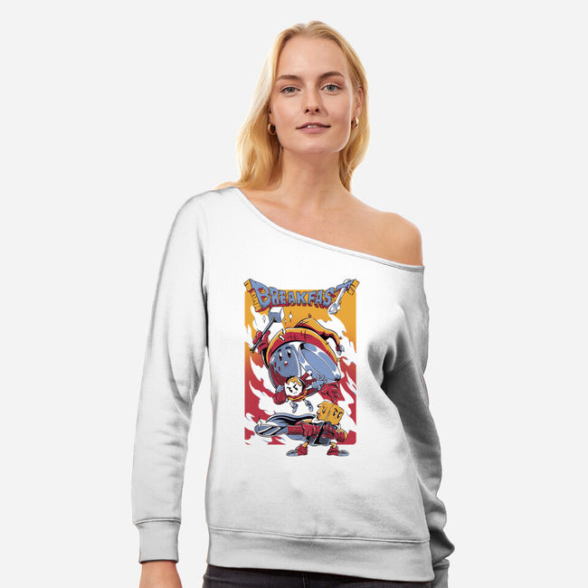 Breakfast Quest-Womens-Off Shoulder-Sweatshirt-Henrique Torres