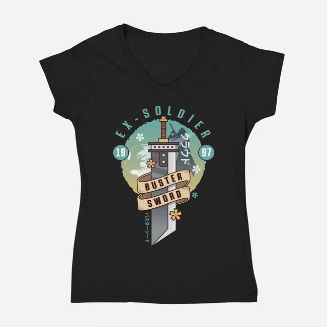 Cloud Buster Sword Emblem-Womens-V-Neck-Tee-LAGELANTEE