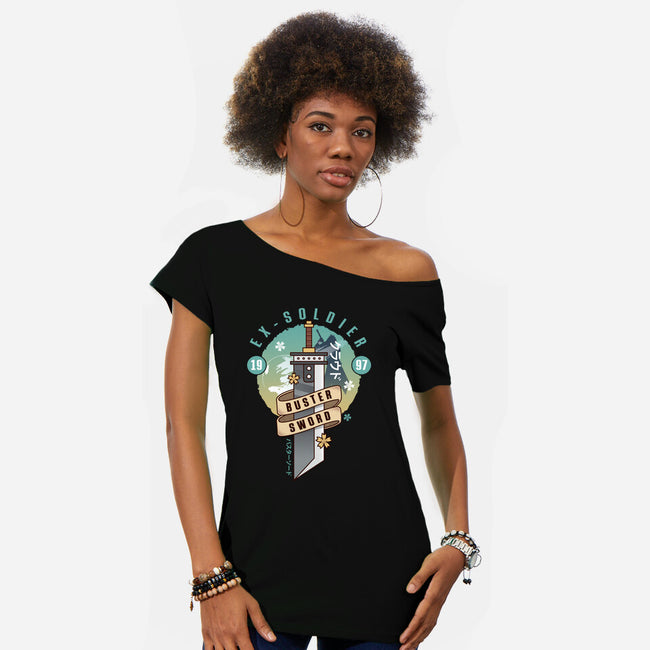 Cloud Buster Sword Emblem-Womens-Off Shoulder-Tee-LAGELANTEE